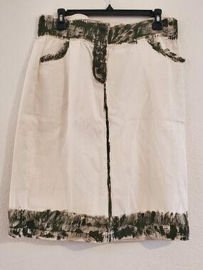 Boho Cream Midi Skirt with Forest Green Accent Trim